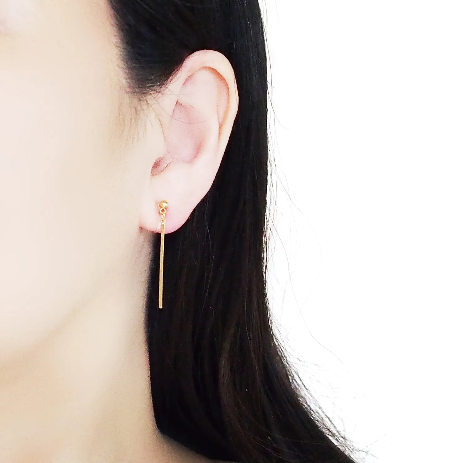 Gold Long Bar Invisible Clip On Earrings