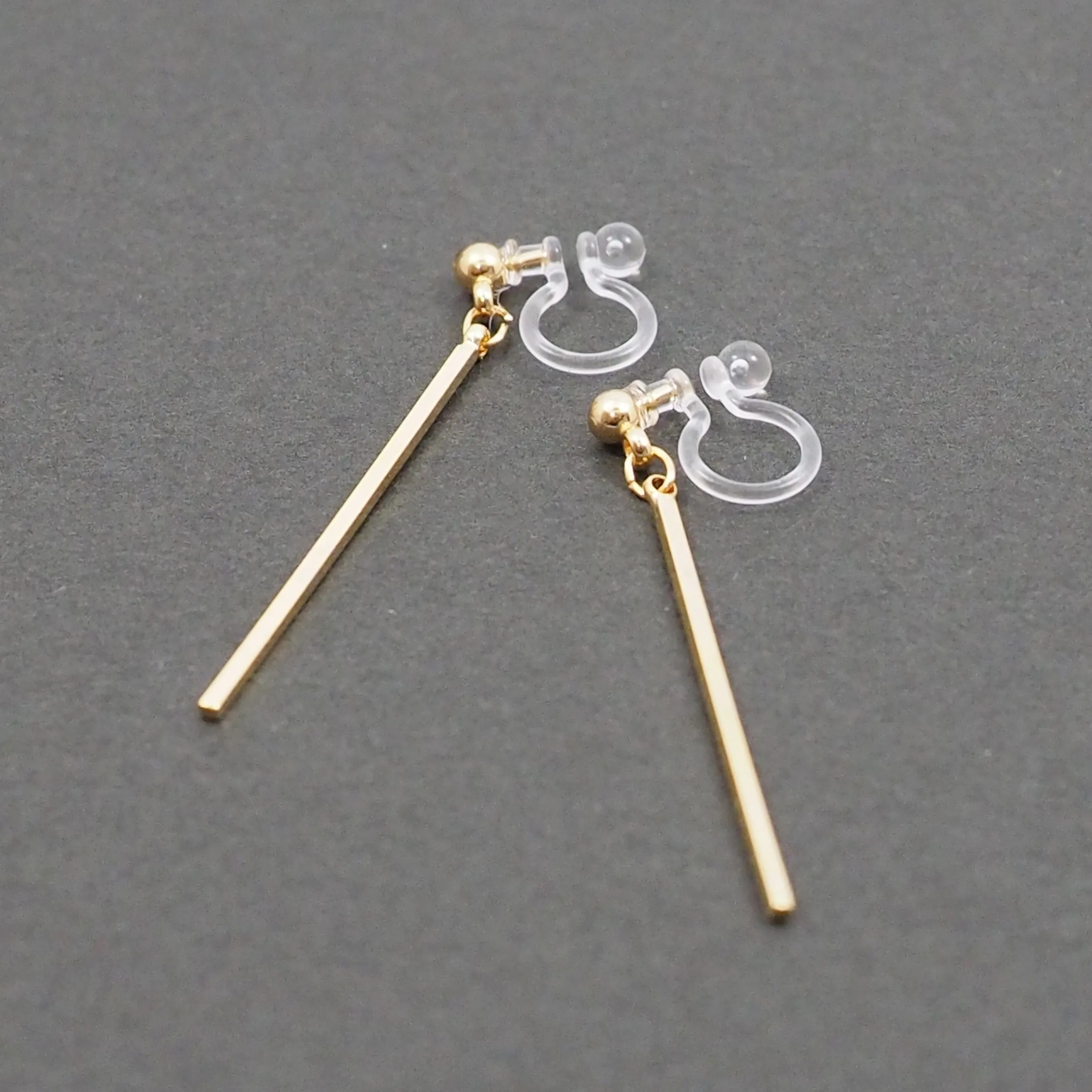 Gold Long Bar Invisible Clip On Earrings