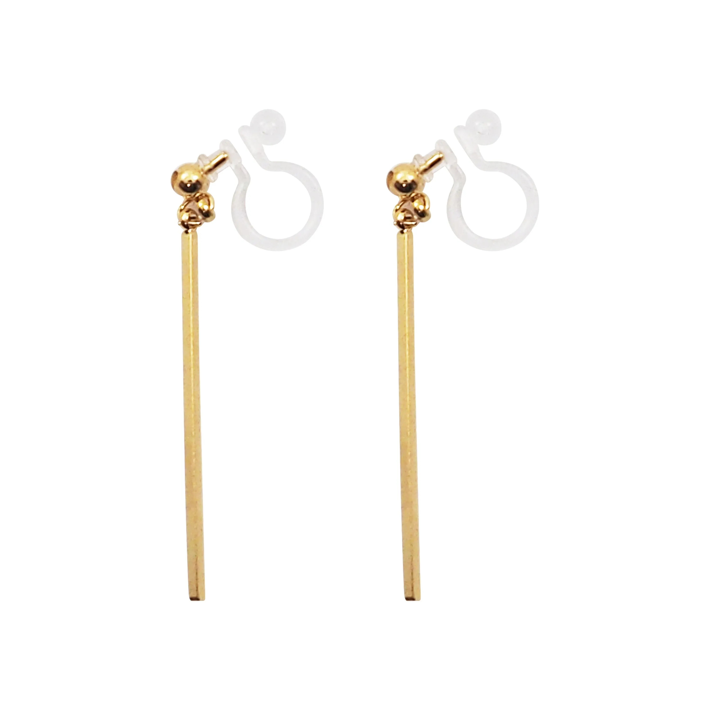 Gold Long Bar Invisible Clip On Earrings