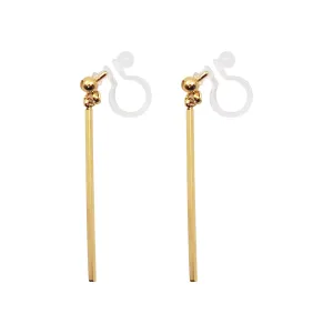 Gold Long Bar Invisible Clip On Earrings