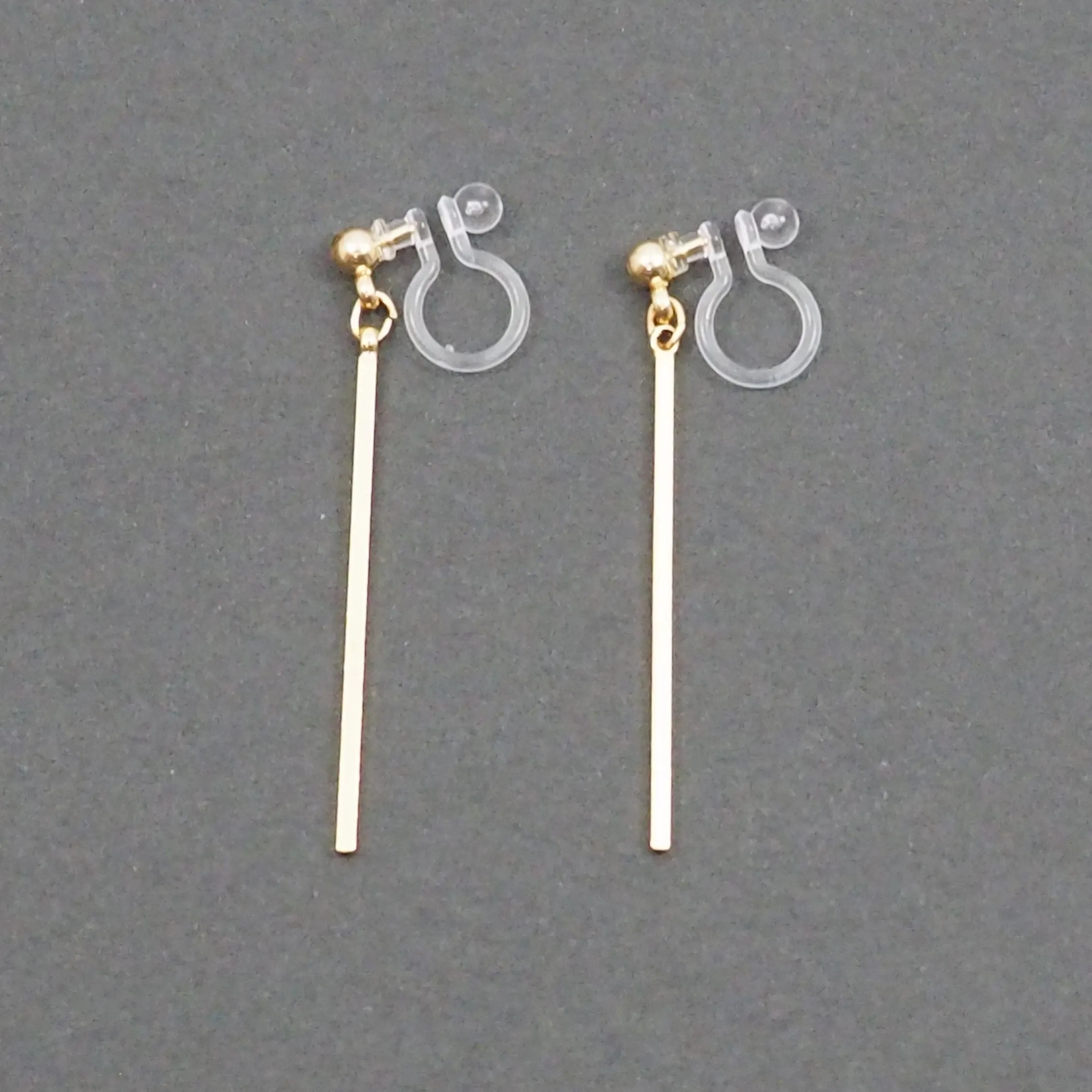 Gold Long Bar Invisible Clip On Earrings