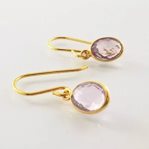 Gold Pink Amethyst Ear Wire Earrings