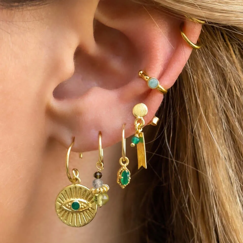 Gold Plated Earrings Garnet, Amethyst, Green Onyx