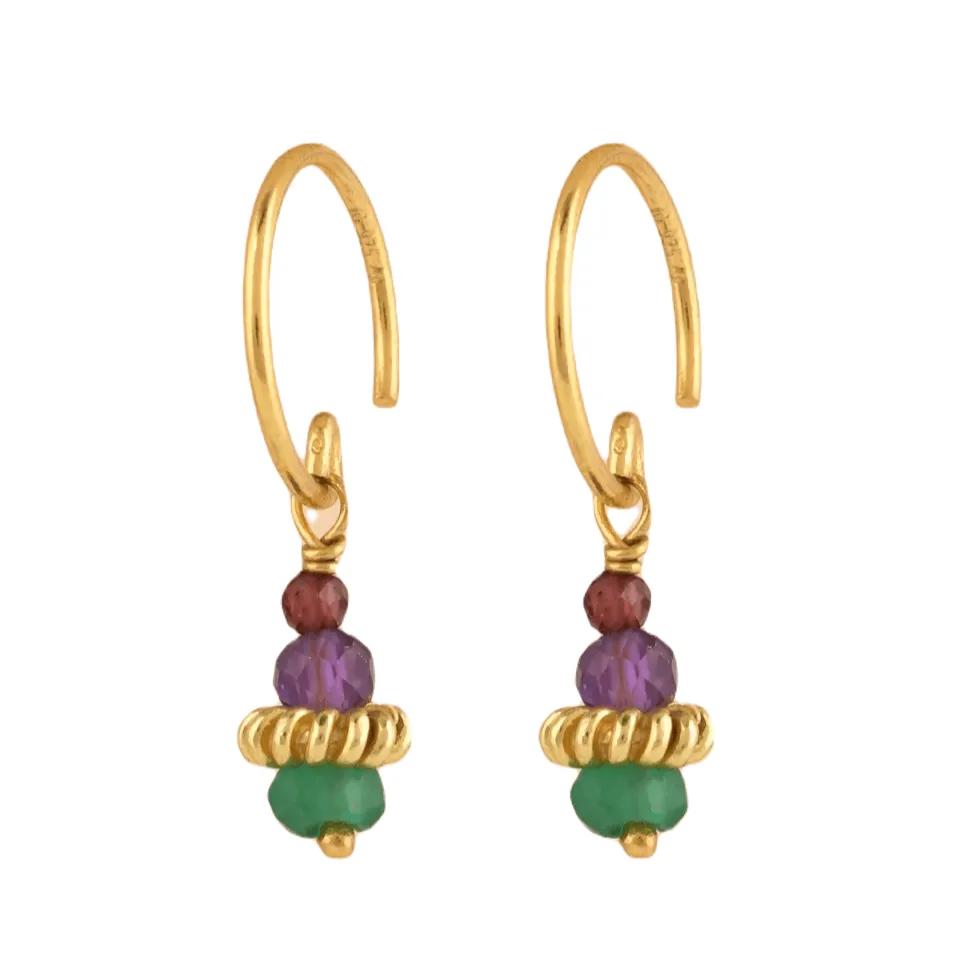 Gold Plated Earrings Garnet, Amethyst, Green Onyx