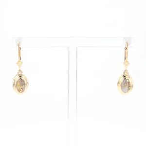 Gold Quartz Earrings Oval Inlaid Design Lever Backs - G2