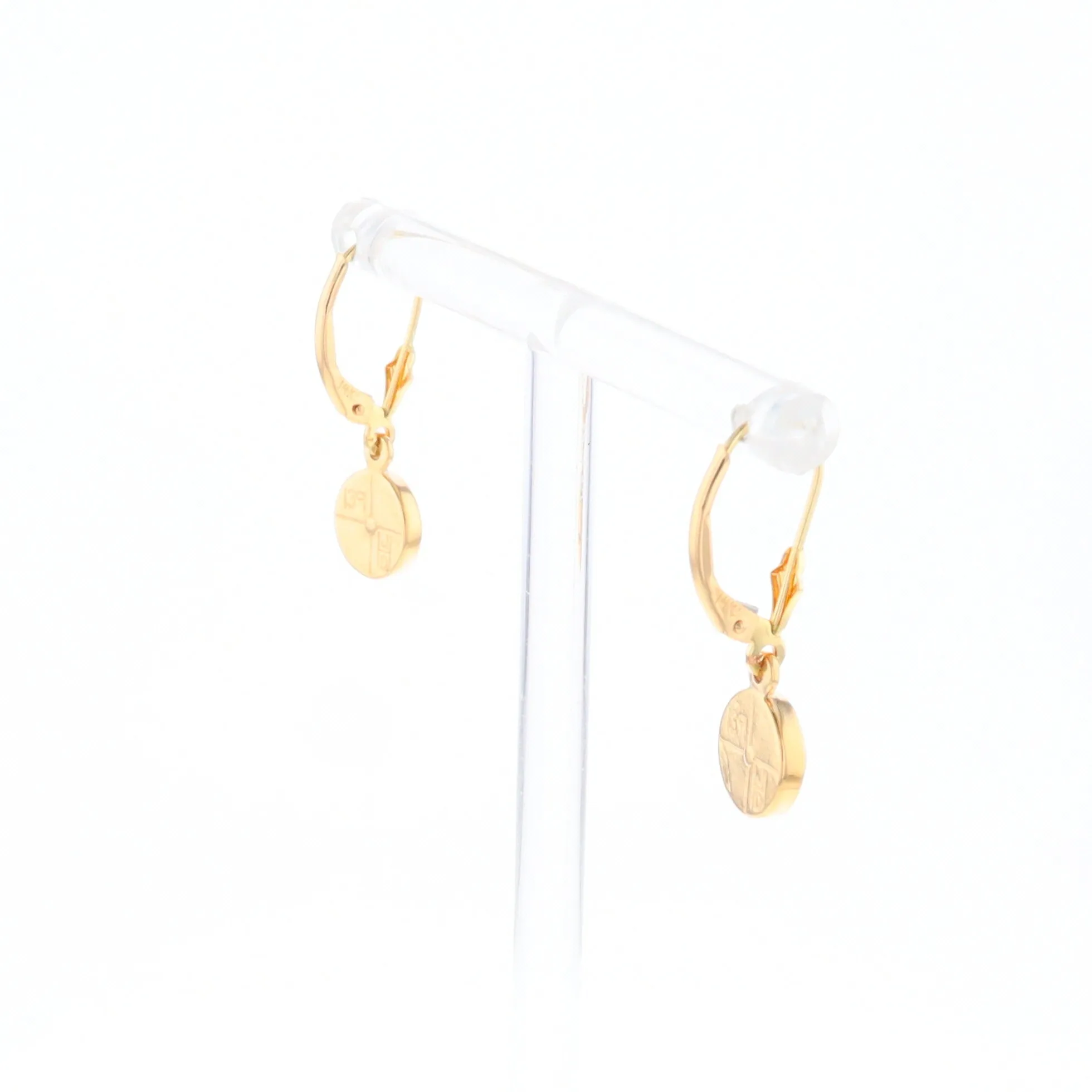 Gold Quartz Earrings Round Inlaid Design Lever Backs