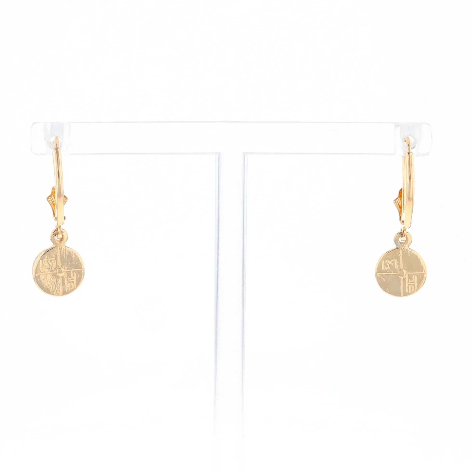 Gold Quartz Earrings Round Inlaid Design Lever Backs