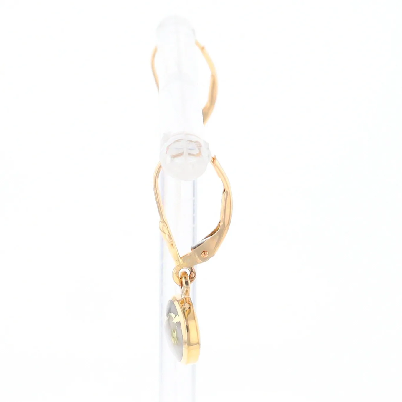 Gold Quartz Earrings Round Inlaid Design Lever Backs
