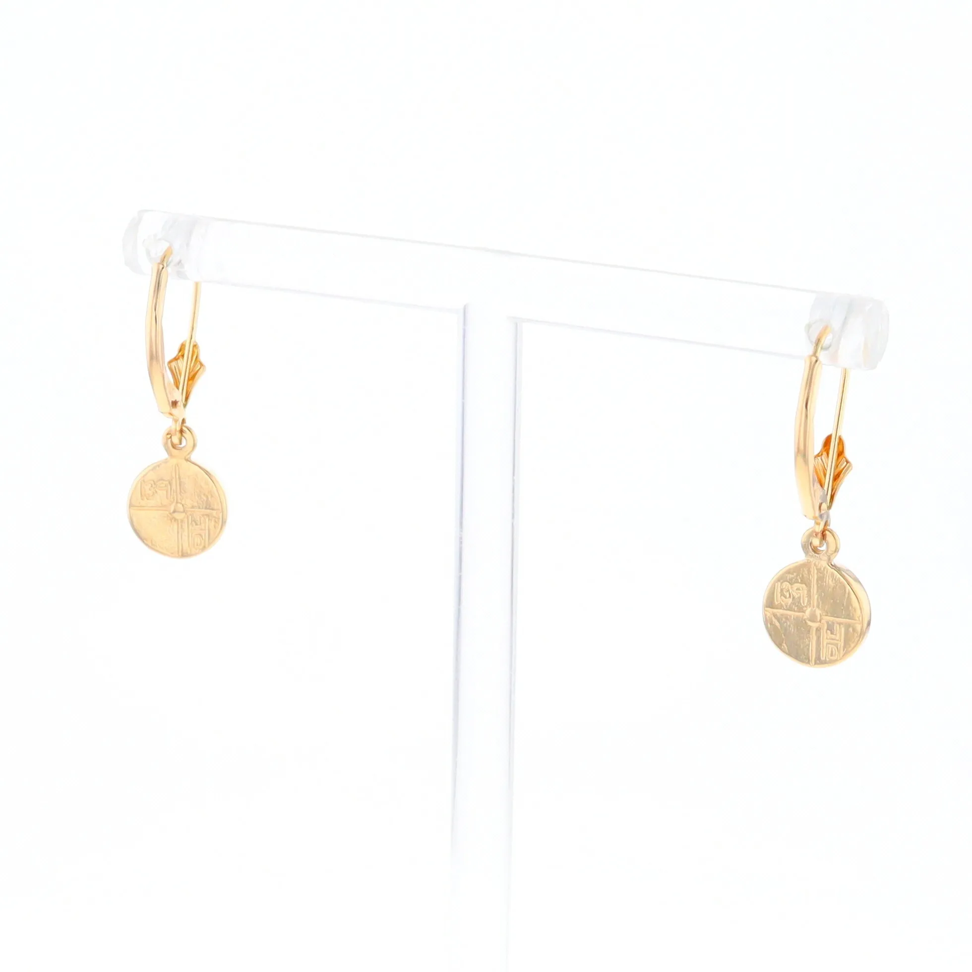 Gold Quartz Earrings Round Inlaid Design Lever Backs
