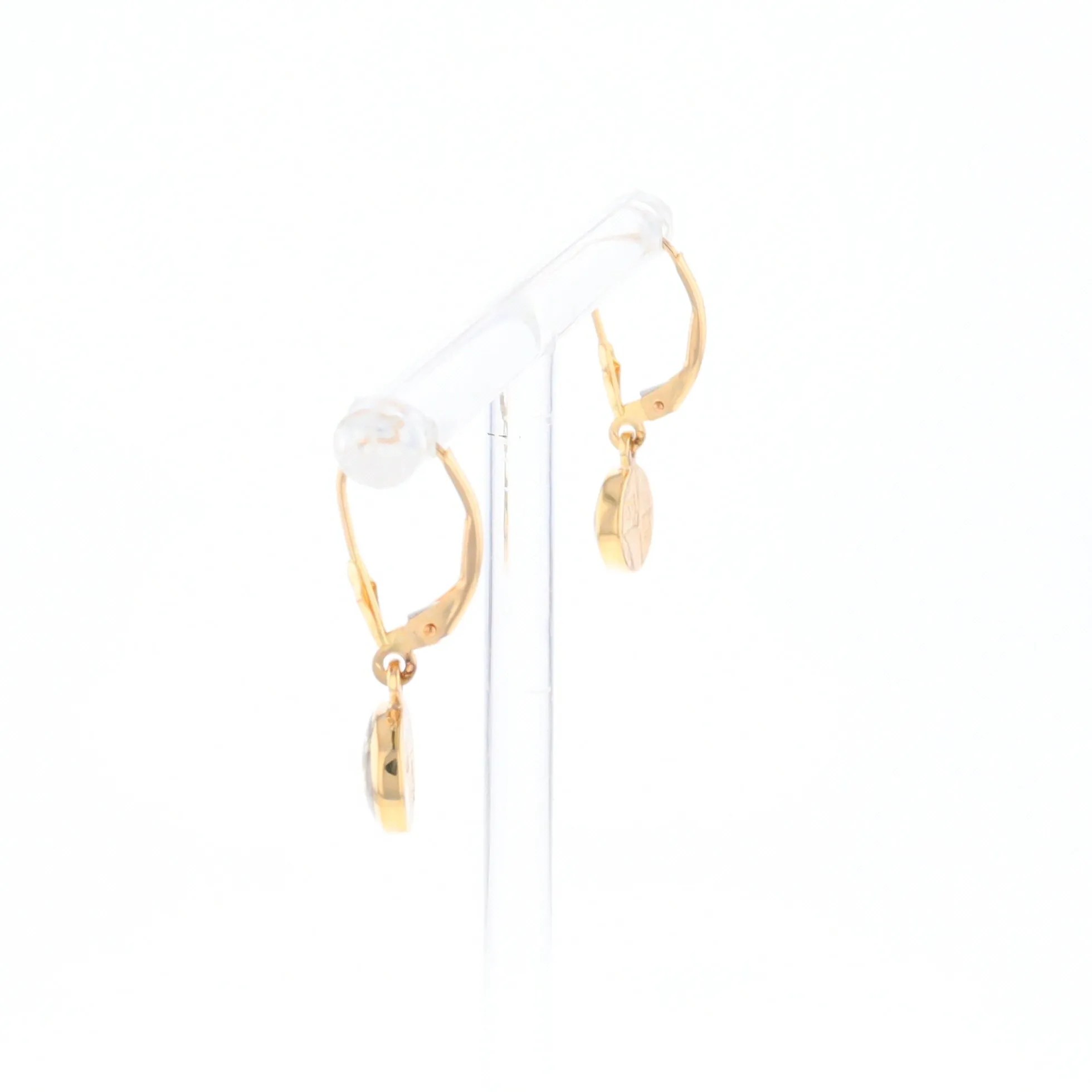 Gold Quartz Earrings Round Inlaid Design Lever Backs