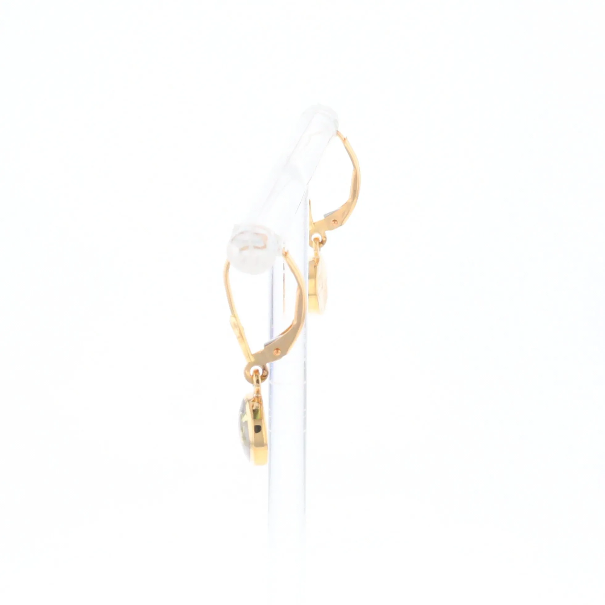 Gold Quartz Earrings Round Inlaid Design Lever Backs