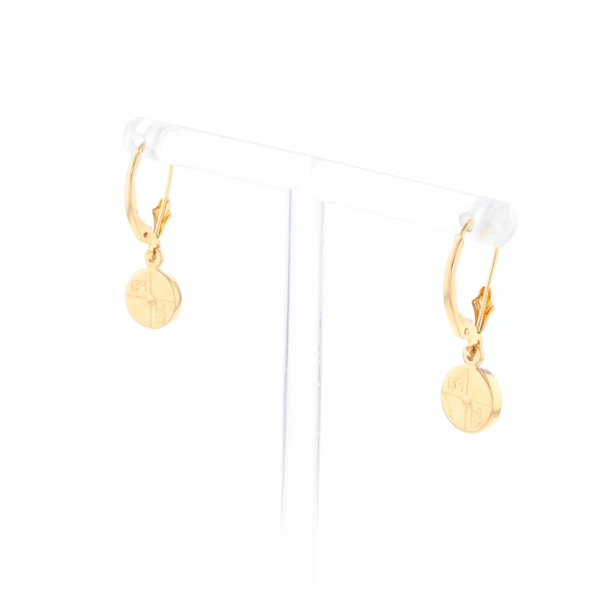 Gold Quartz Earrings Round Inlaid Design Lever Backs