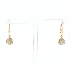 Gold Quartz Earrings Round Inlaid Design Lever Backs