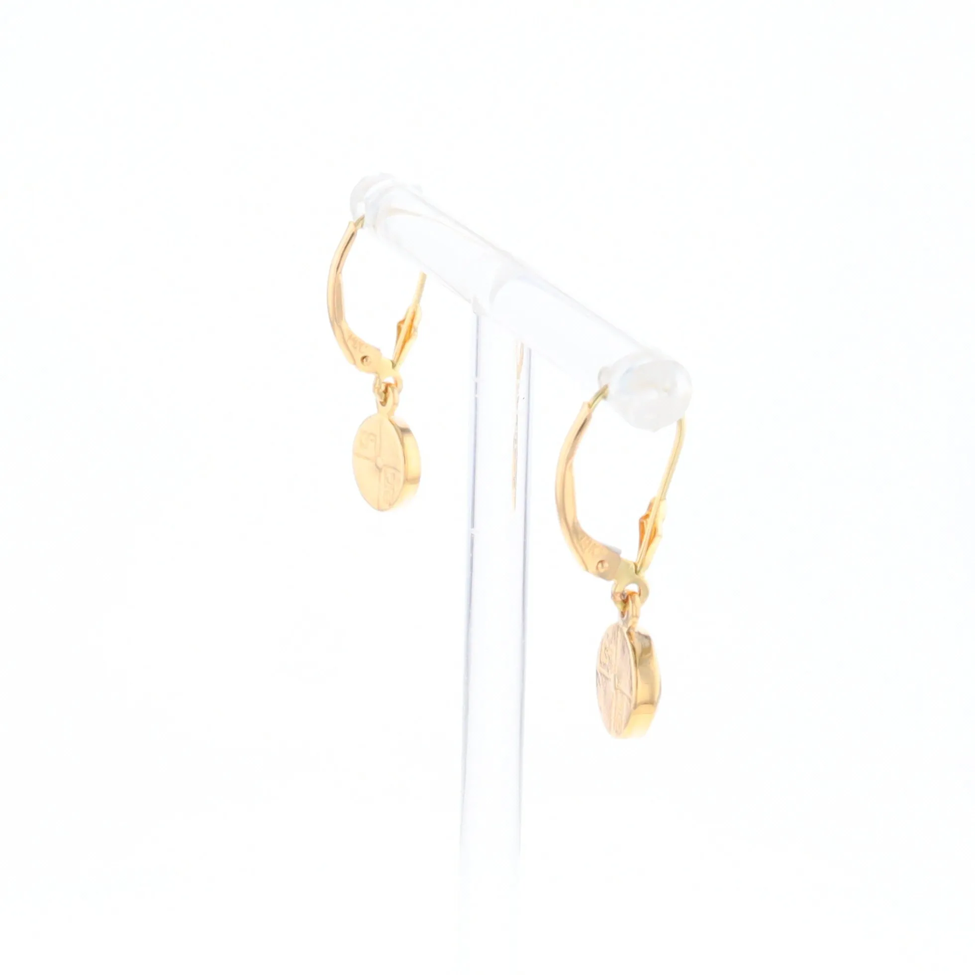Gold Quartz Earrings Round Inlaid Design Lever Backs
