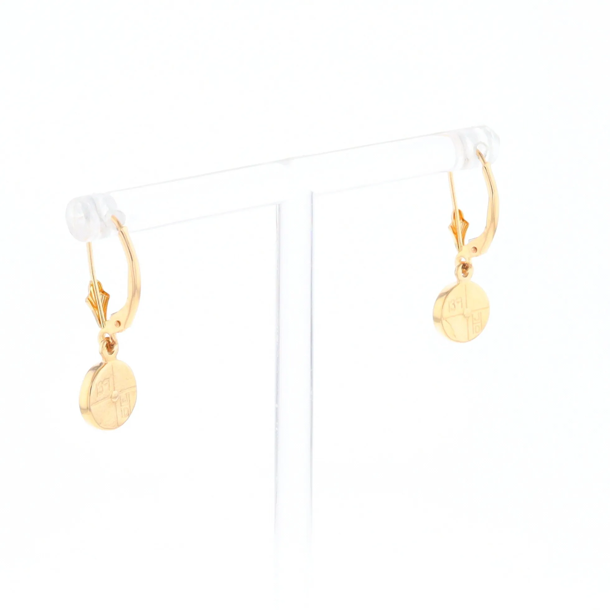Gold Quartz Earrings Round Inlaid Design Lever Backs