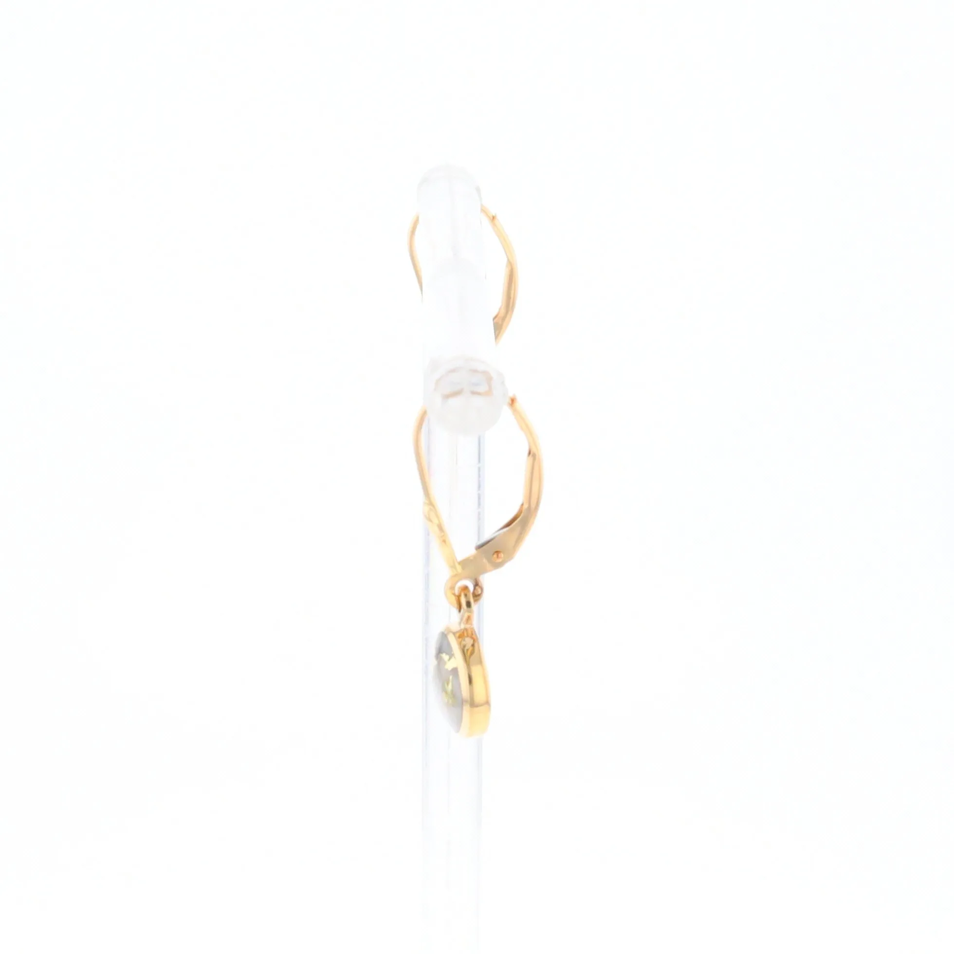 Gold Quartz Earrings Round Inlaid Design Lever Backs