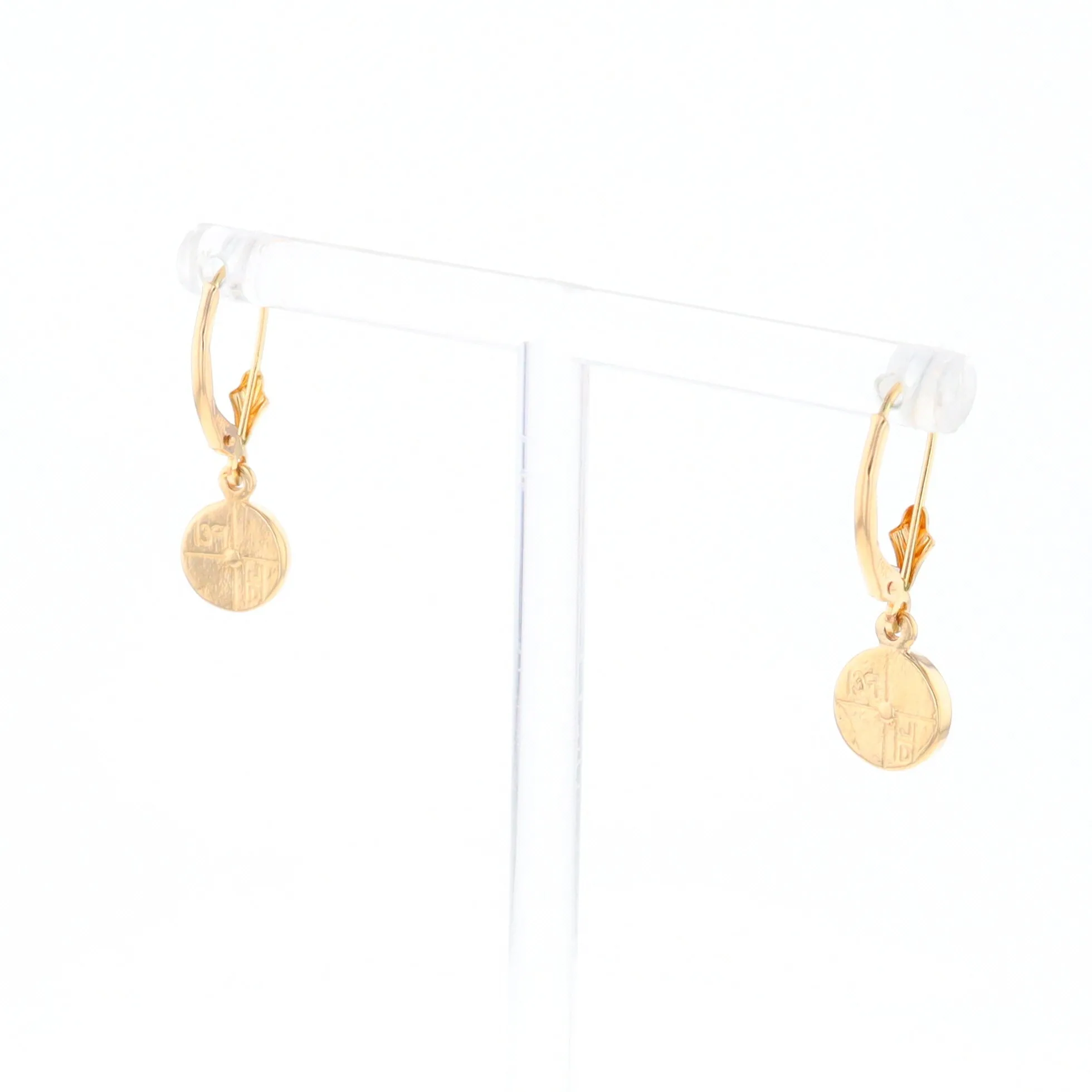 Gold Quartz Earrings Round Inlaid Design Lever Backs