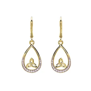 Gold Vermeil Studded Tear Drop Trinity Knot Earrings