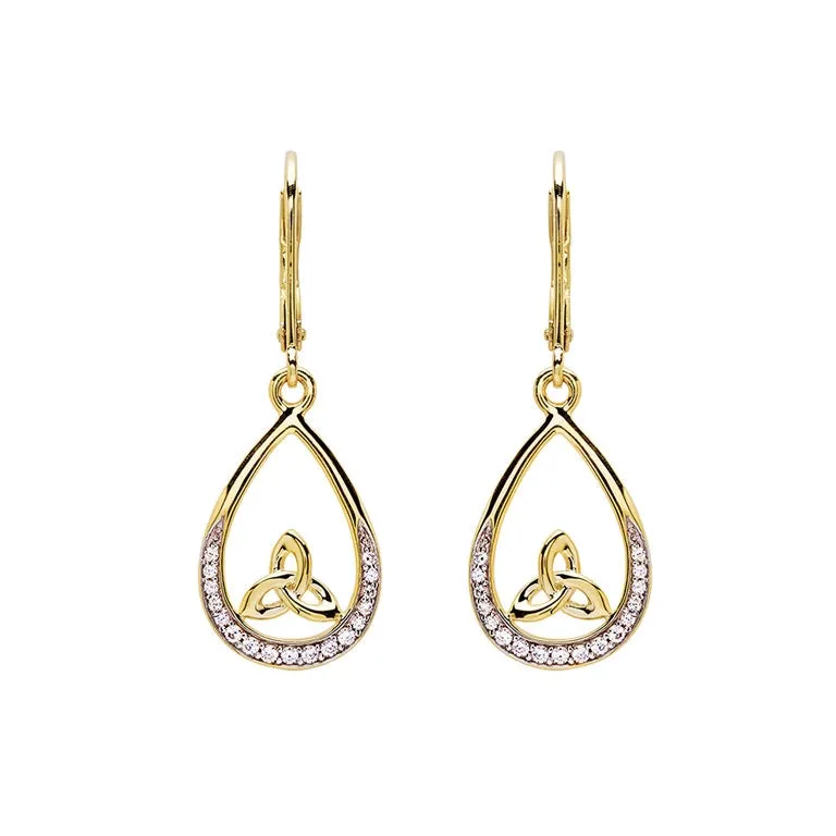 Gold Vermeil Studded Tear Drop Trinity Knot Earrings