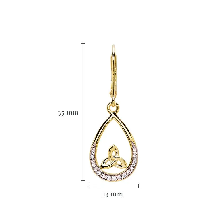 Gold Vermeil Studded Tear Drop Trinity Knot Earrings