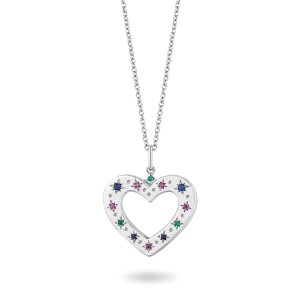 Hallmark Fine Jewelry Rainbow Gemstone Heart Pendant in Sterling Silver with Created Ruby, Sapphire, & Emerald