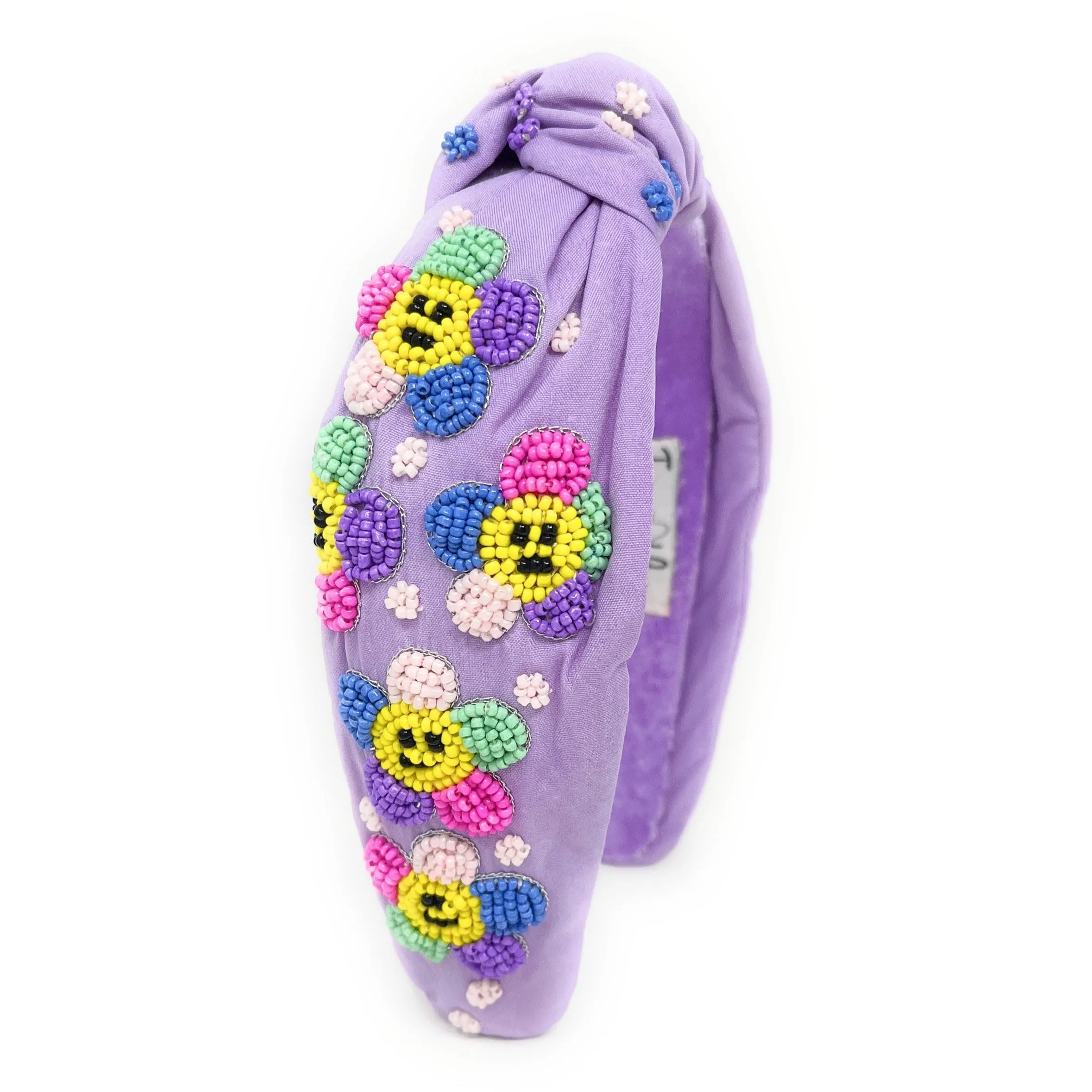Hand Beaded Smiley Flower Knot Headband
