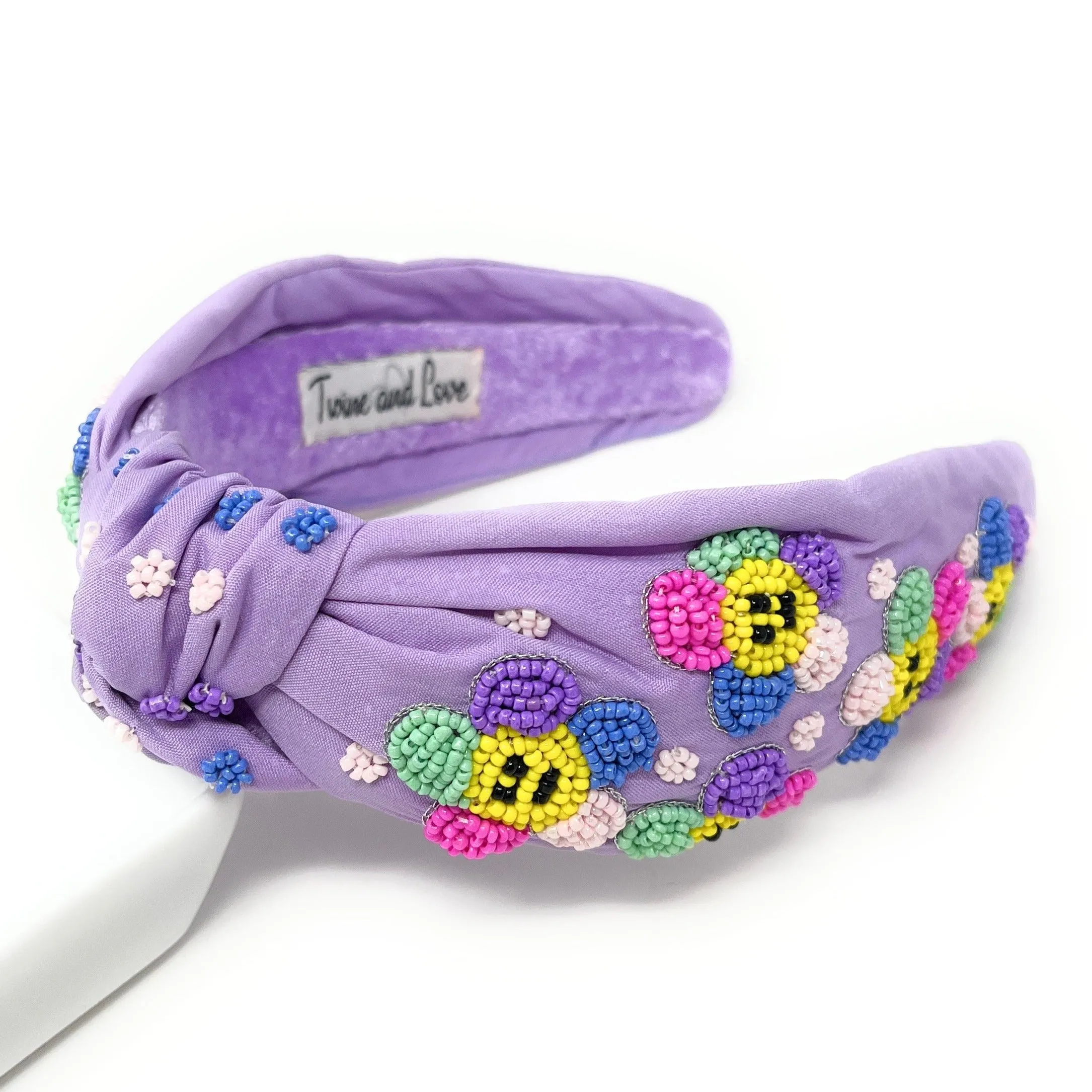 Hand Beaded Smiley Flower Knot Headband