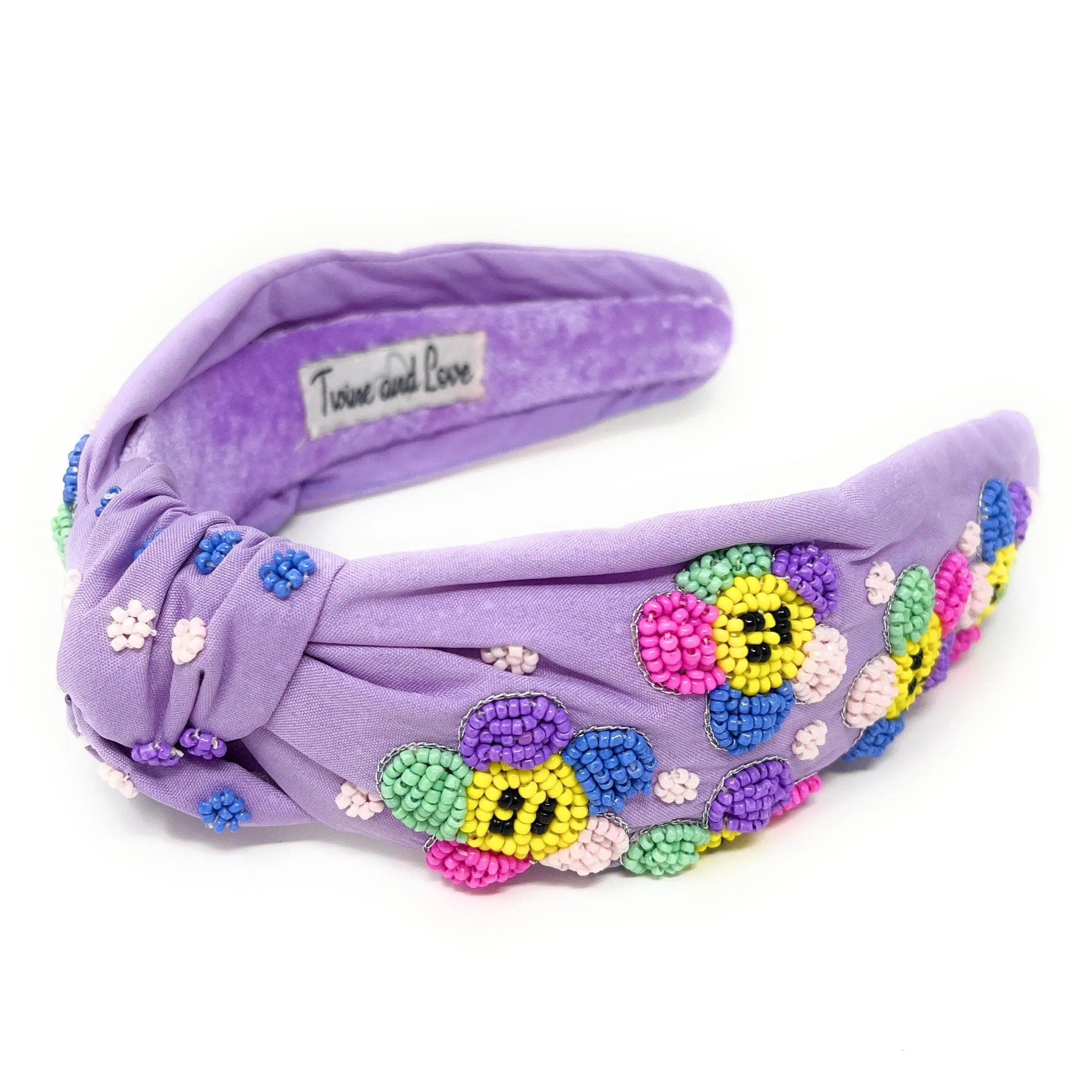 Hand Beaded Smiley Flower Knot Headband