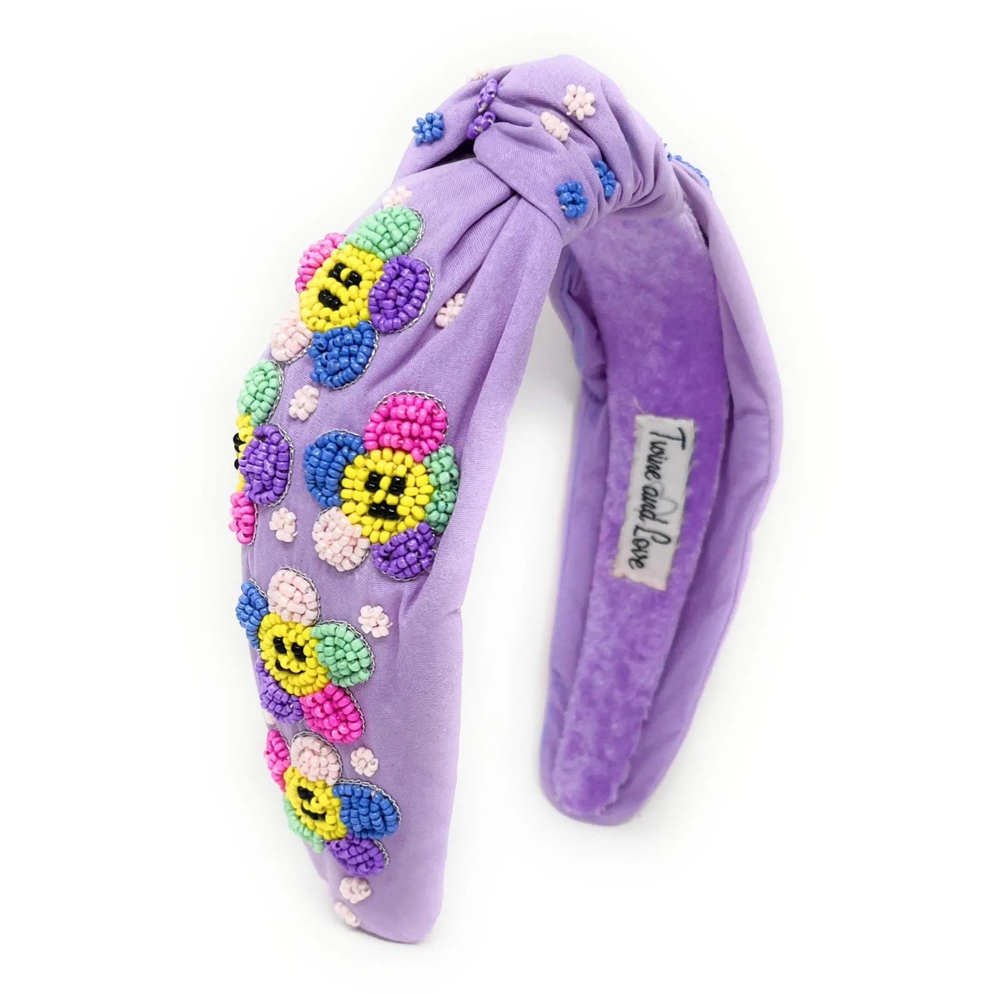 Hand Beaded Smiley Flower Knot Headband