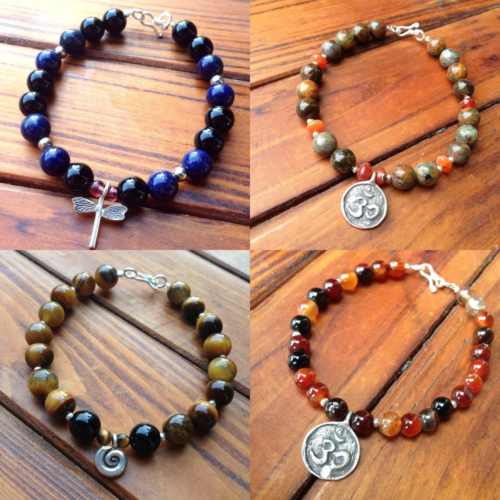 Hand Made Tibetan Dragonfly Mala With Malachite and Amethyst Beads Bracelet