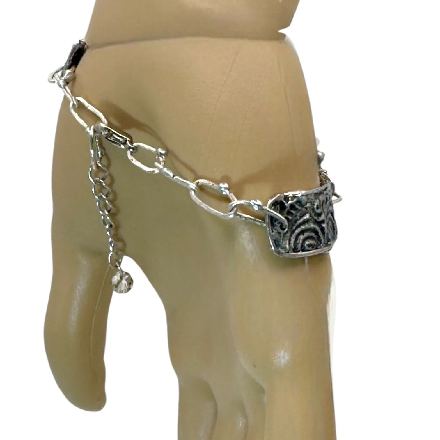 Handmade Boho Chunky Amethyst Crystal Bracelet With Intricate Silver Metal Work