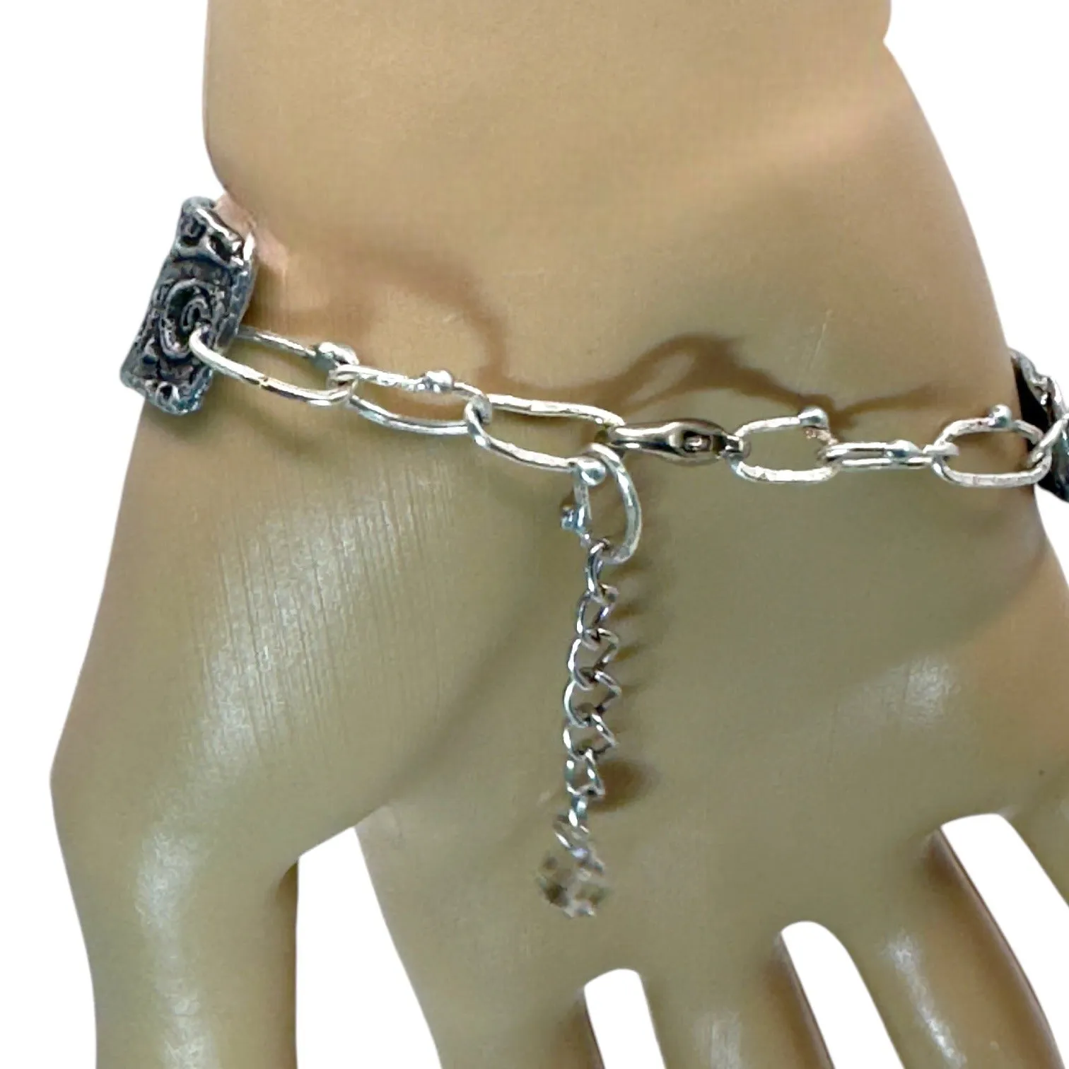 Handmade Boho Chunky Amethyst Crystal Bracelet With Intricate Silver Metal Work