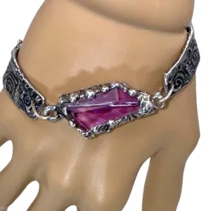 Handmade Boho Chunky Amethyst Crystal Bracelet With Intricate Silver Metal Work