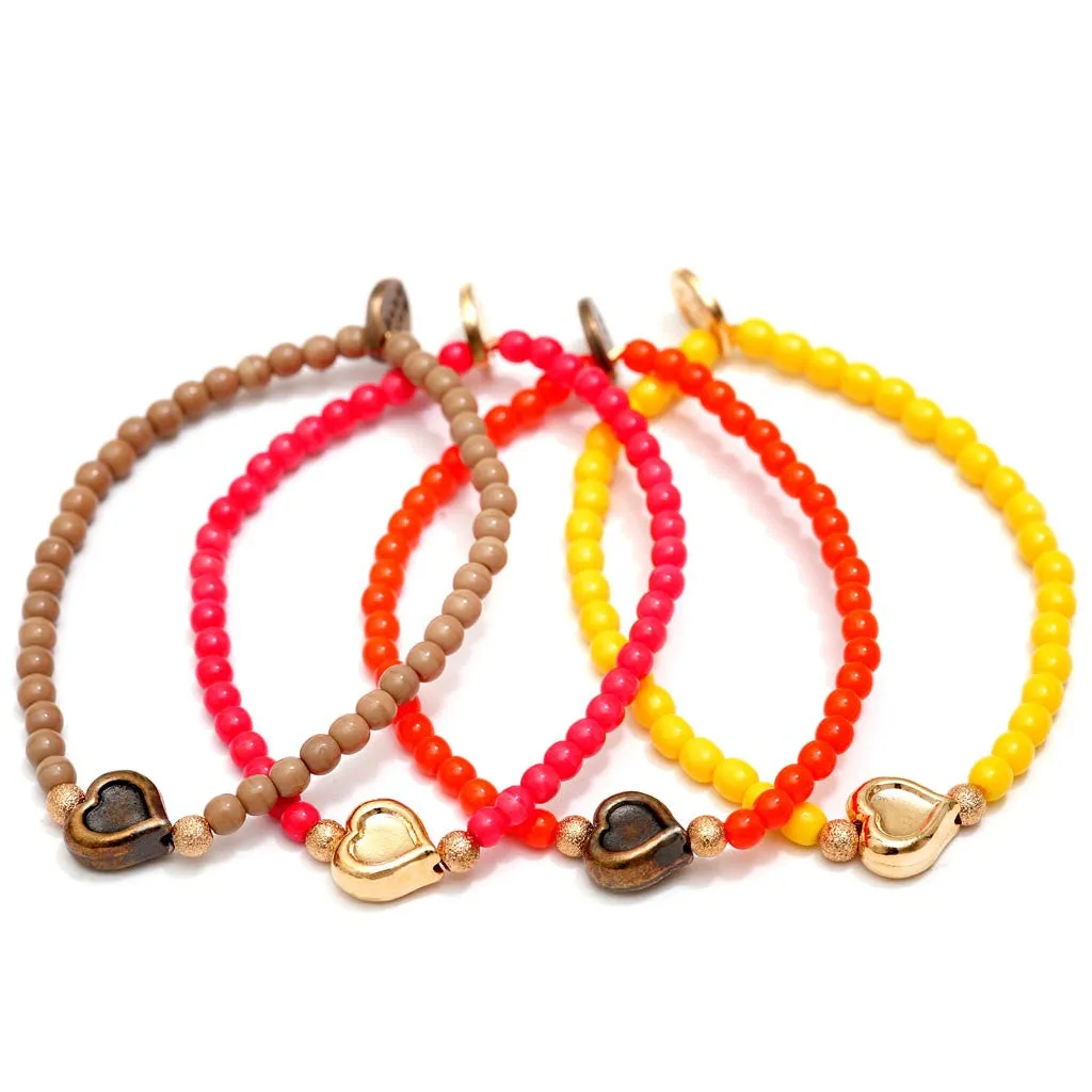Heart Charm Glass Bead Bracelet