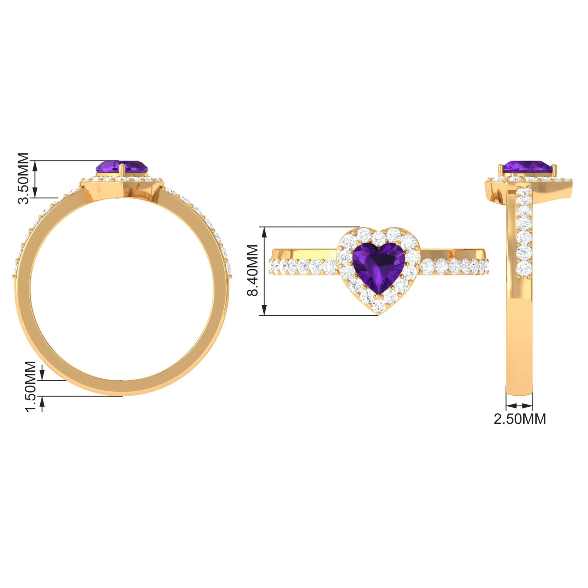 Heart Shape Amethyst and Diamond Halo Engagement Ring