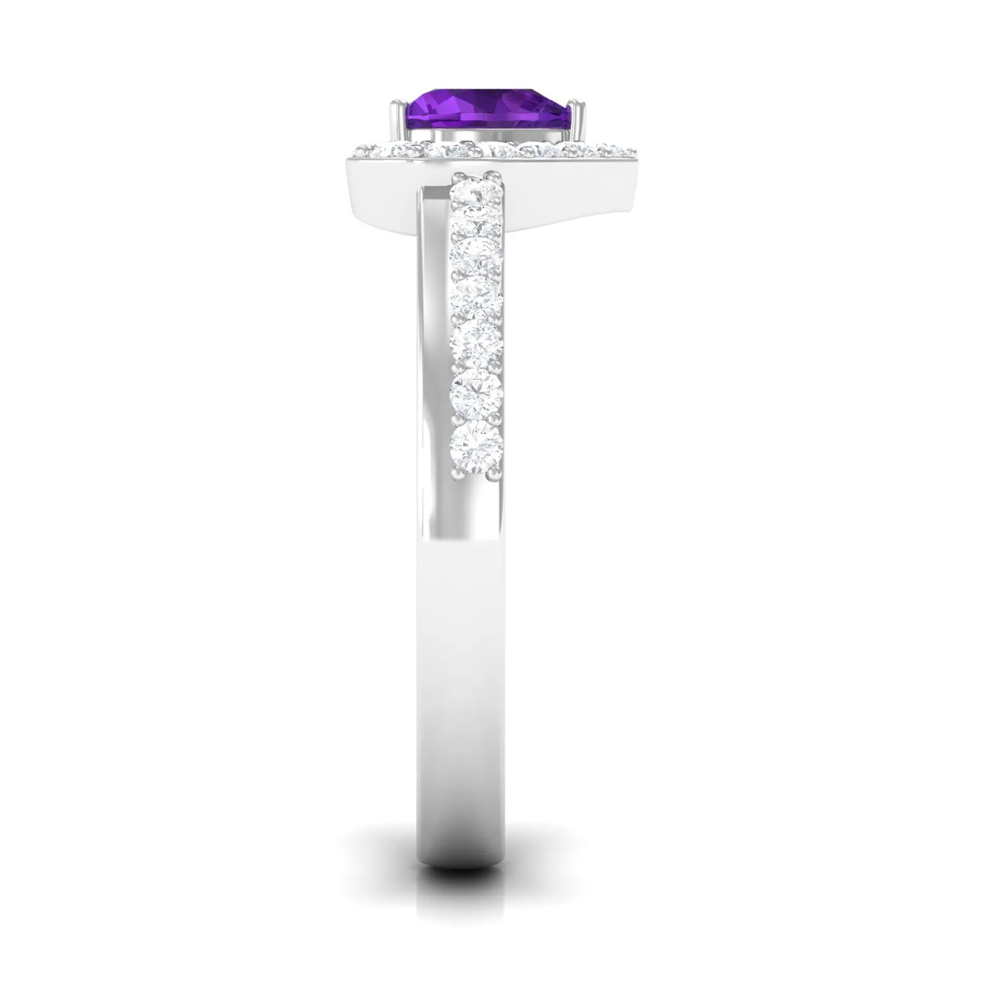 Heart Shape Amethyst and Diamond Halo Engagement Ring
