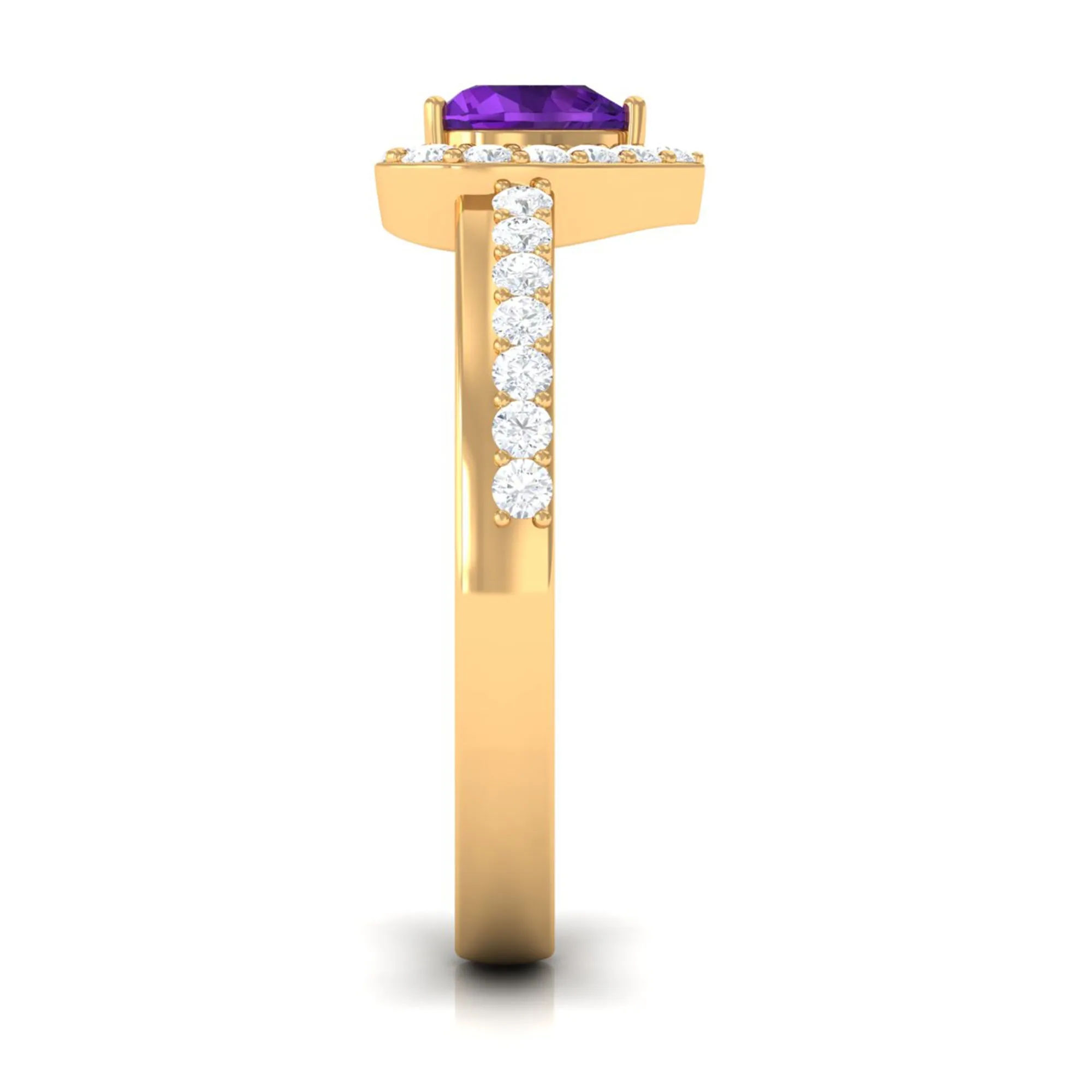 Heart Shape Amethyst and Diamond Halo Engagement Ring
