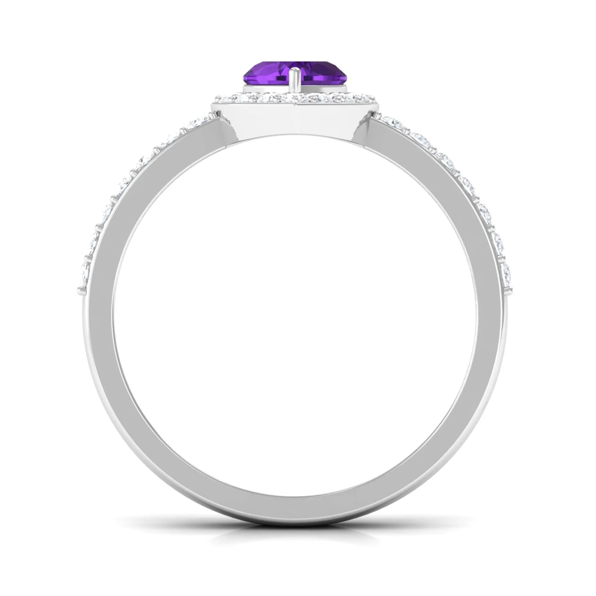 Heart Shape Amethyst and Diamond Halo Engagement Ring