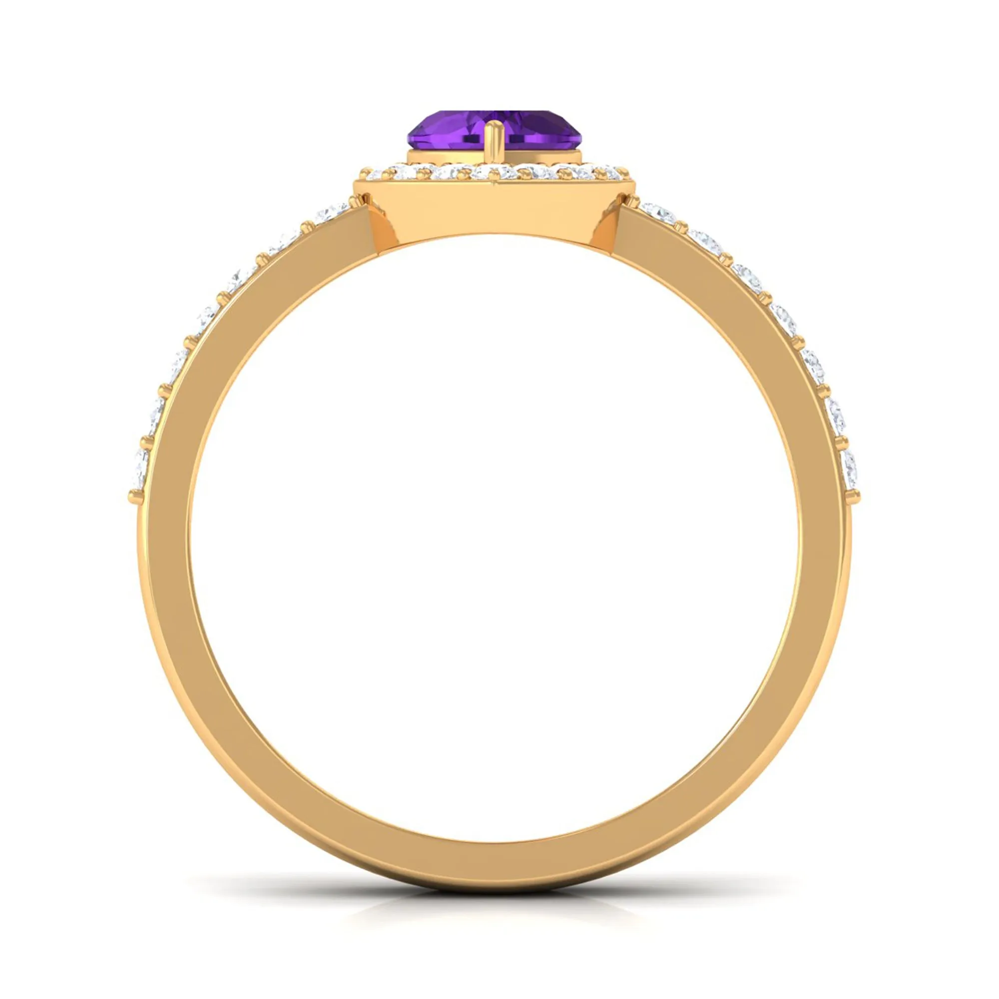 Heart Shape Amethyst and Diamond Halo Engagement Ring