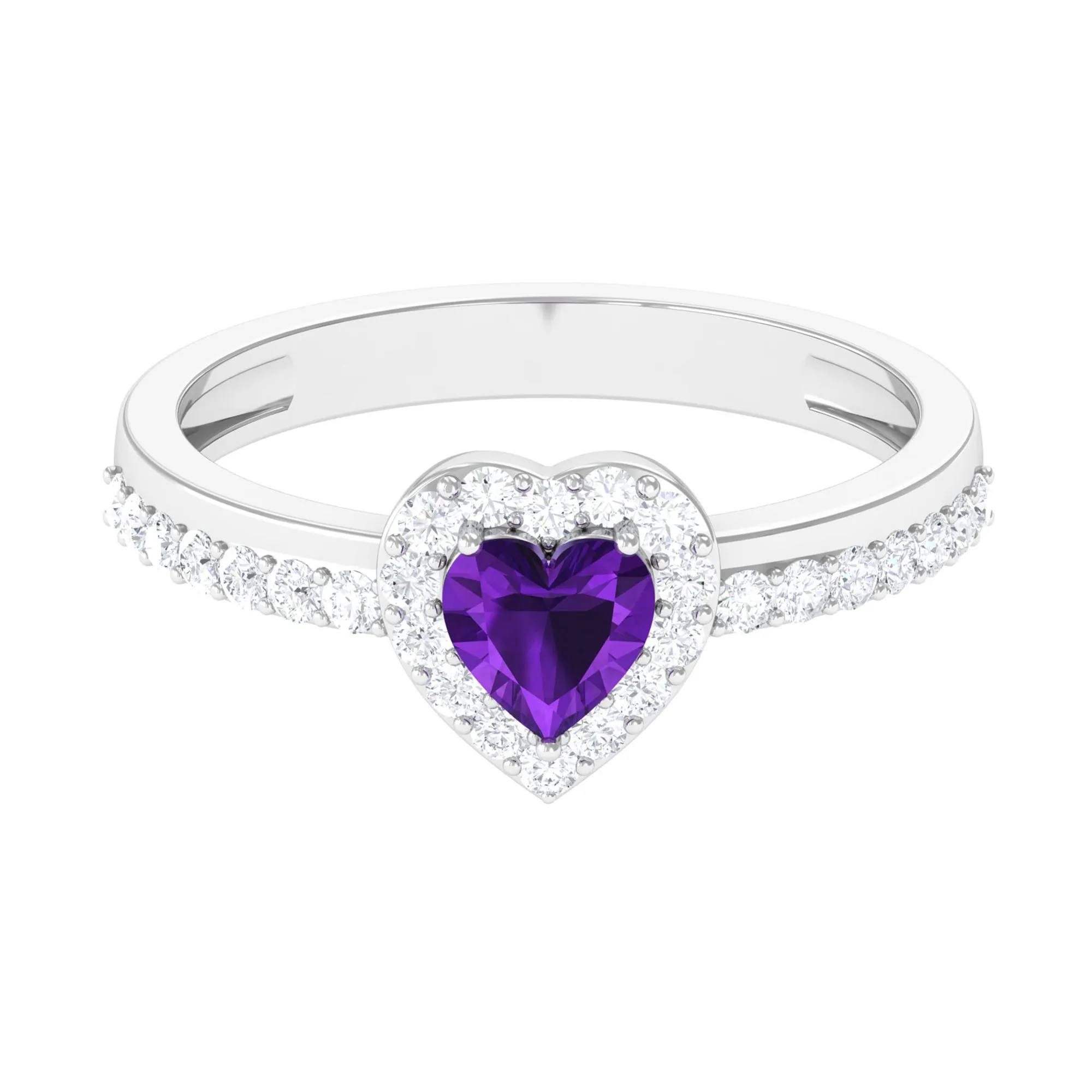 Heart Shape Amethyst and Diamond Halo Engagement Ring