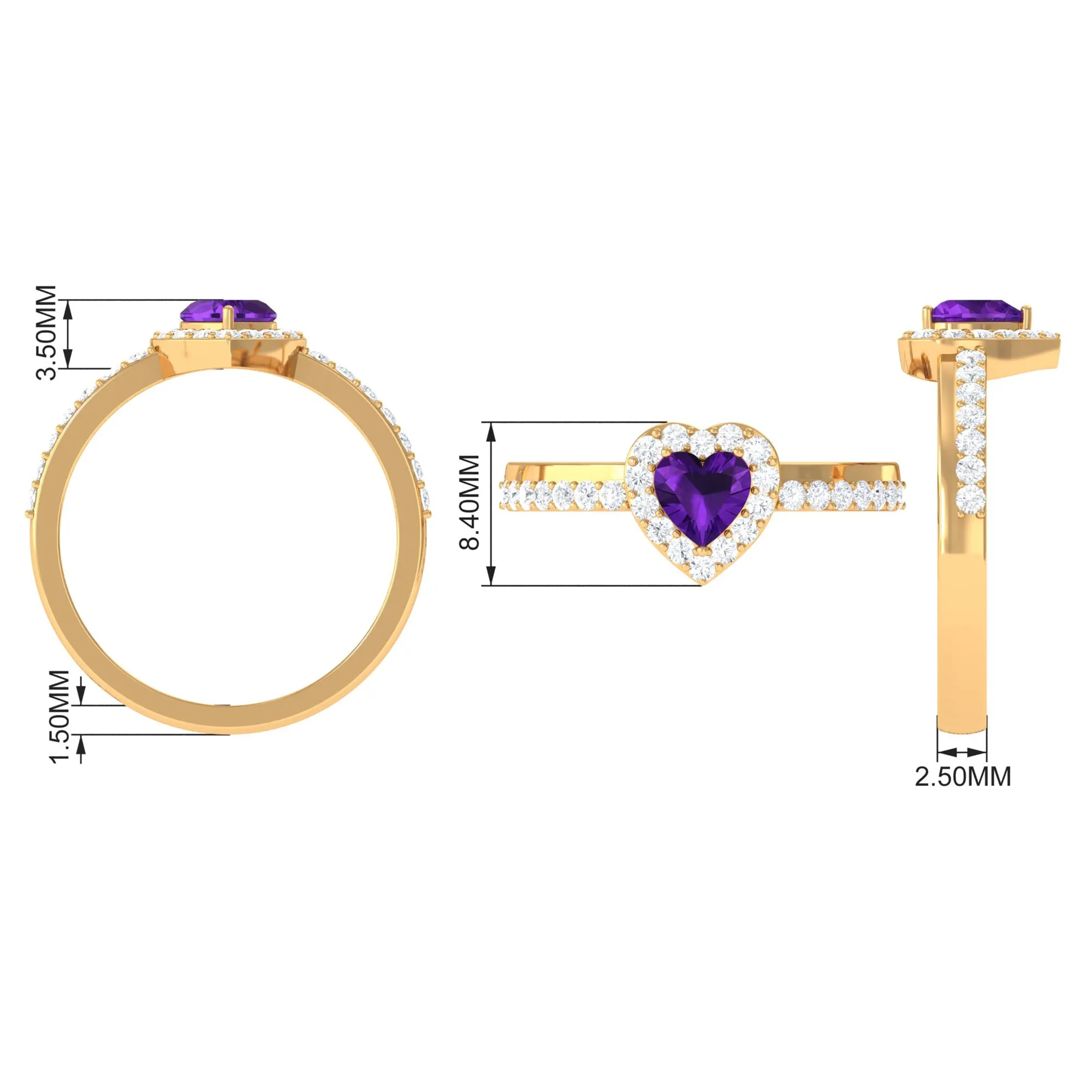 Heart Shape Amethyst and Diamond Halo Engagement Ring