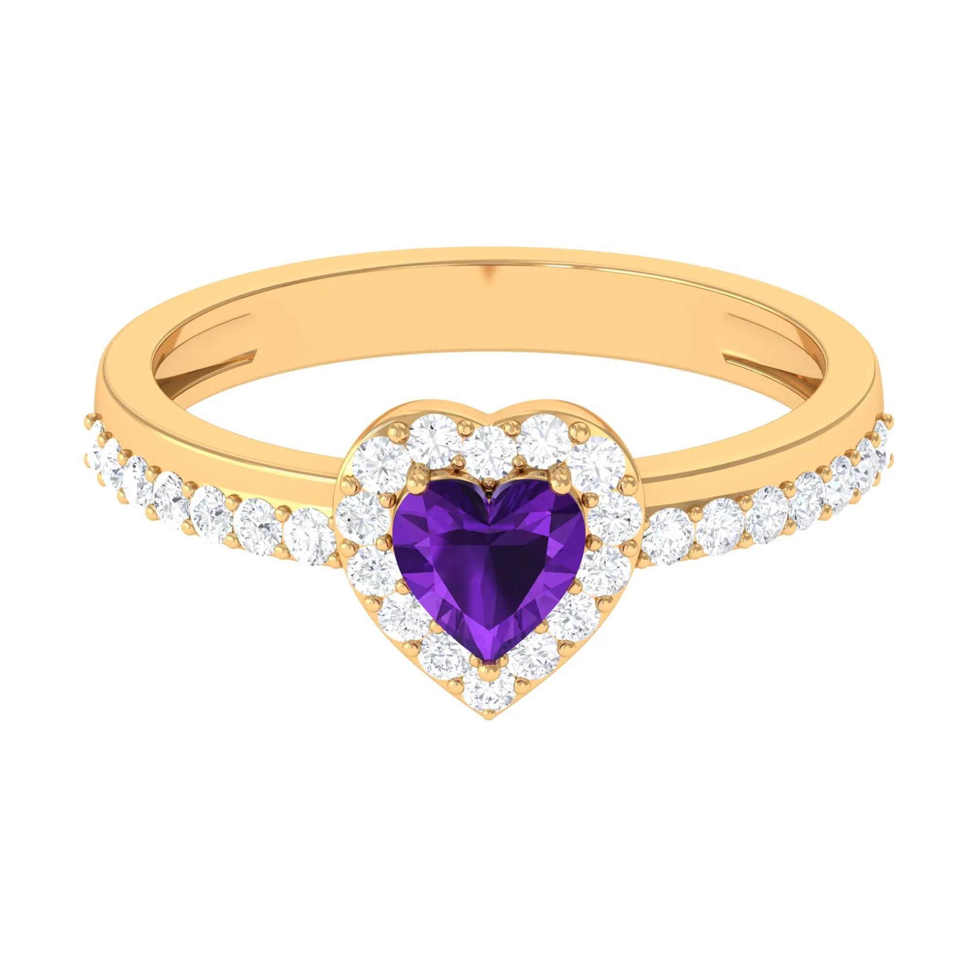 Heart Shape Amethyst and Diamond Halo Engagement Ring