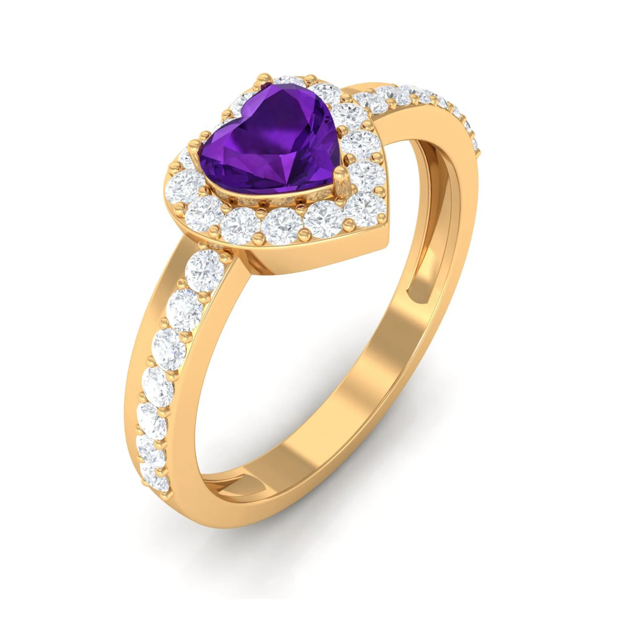 Heart Shape Amethyst and Diamond Halo Engagement Ring