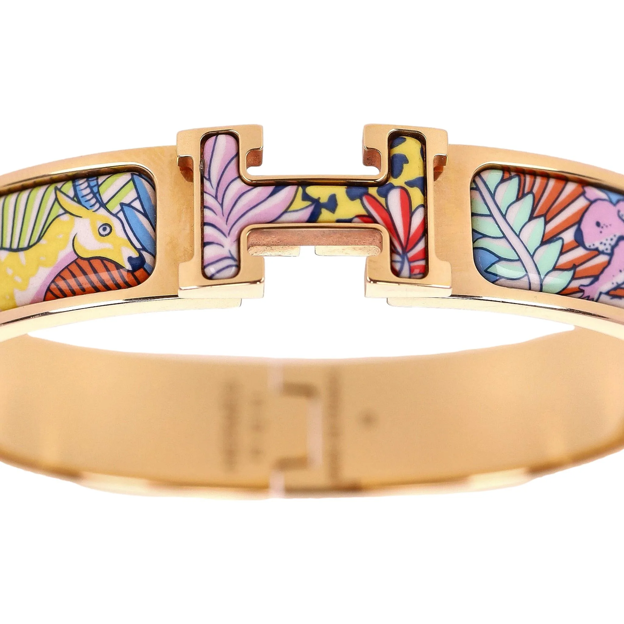 Hermes Clic Clac H 18k Gold Plated Animaux Camoufles Bracelet