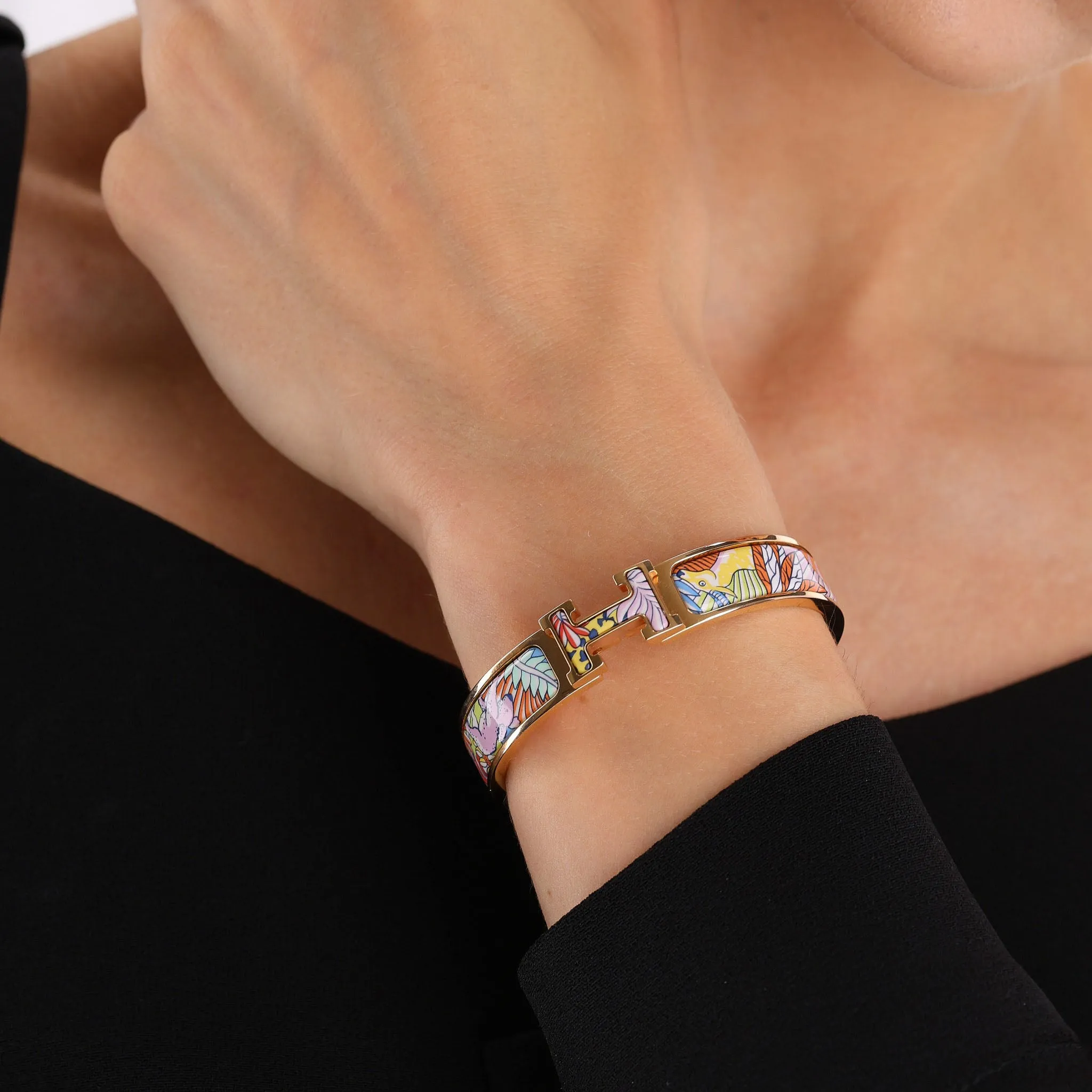 Hermes Clic Clac H 18k Gold Plated Animaux Camoufles Bracelet