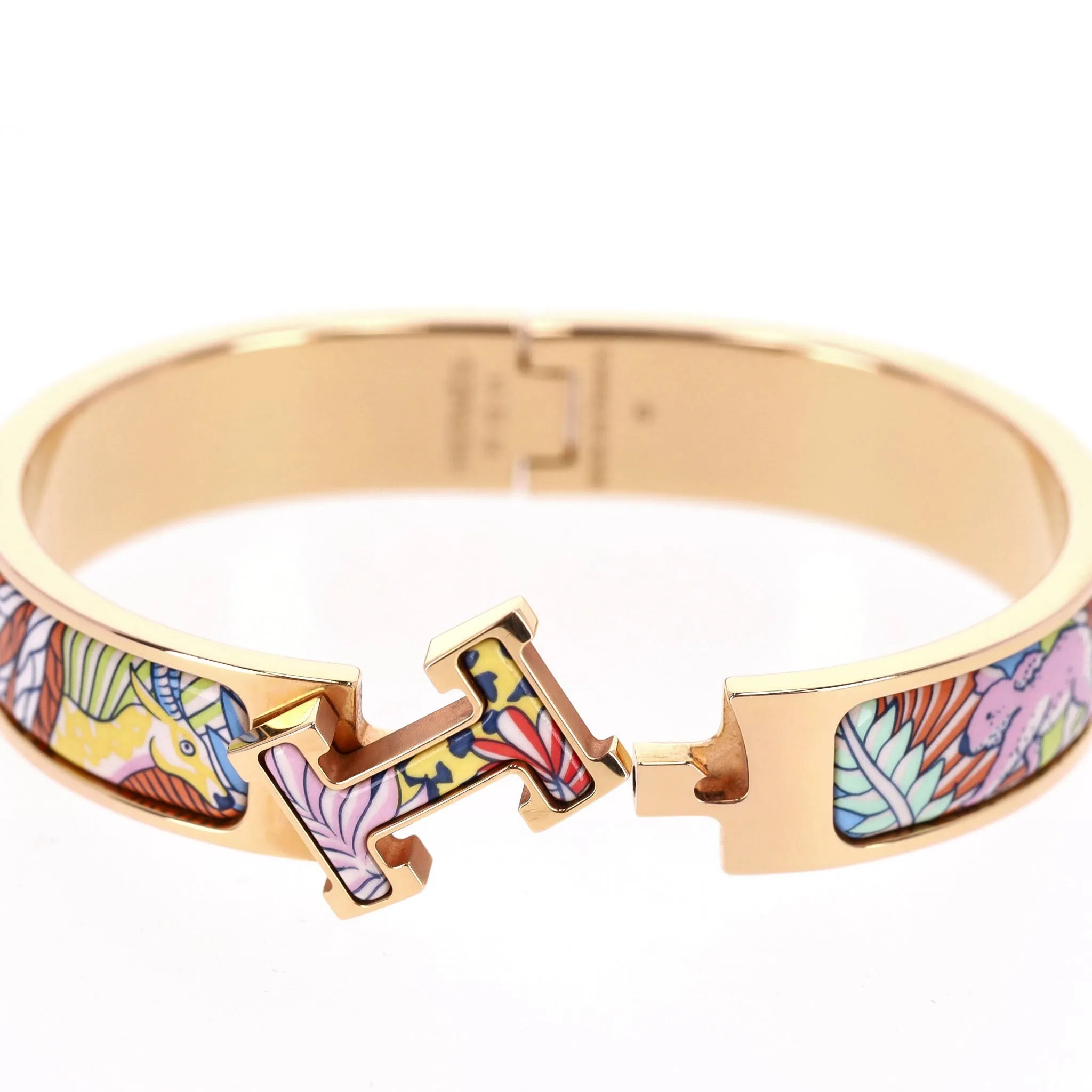 Hermes Clic Clac H 18k Gold Plated Animaux Camoufles Bracelet