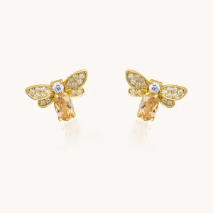 Honeybee Citrine Gold Stud Earrings W.