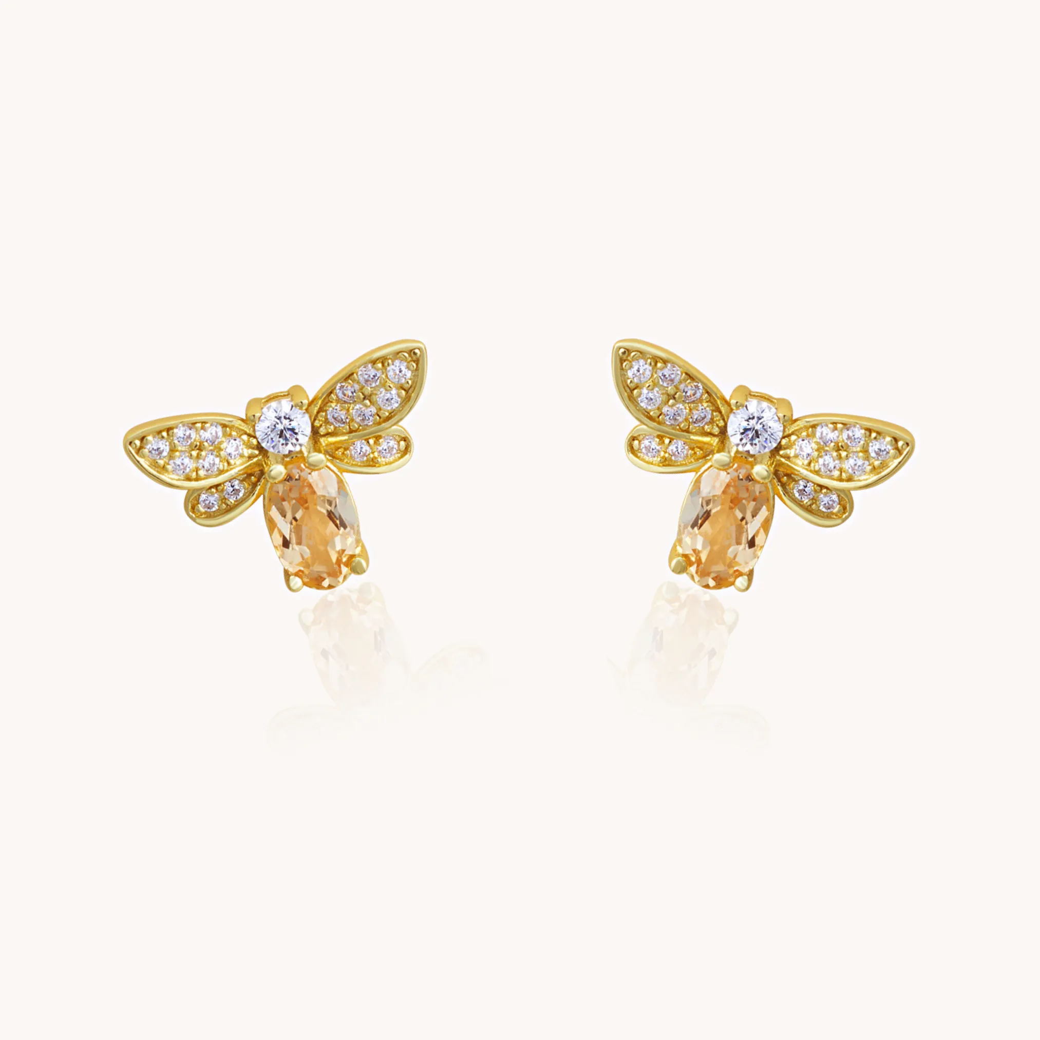 Honeybee Citrine Gold Stud Earrings W.
