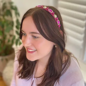 Hot Pink Headband With Pearls And Gems