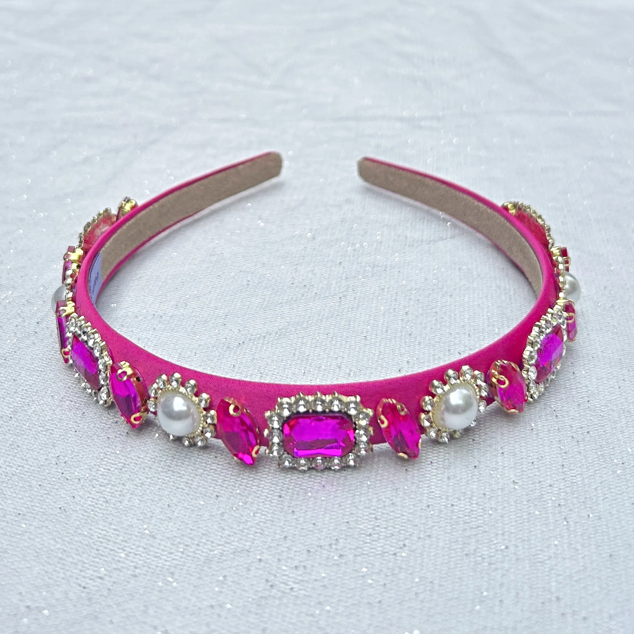 Hot Pink Headband With Pearls And Gems